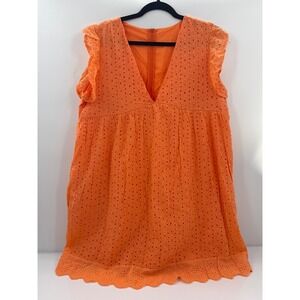 Unbranded Orange Eyelet Flutter Sleeve V-Neck Babydoll Romper Dress XL